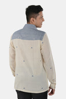 Tamaksh Men's White Blue Organic Cotton Handcrafted Shirt