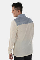 Tamaksh Men's White Blue Organic Cotton Handcrafted Shirt