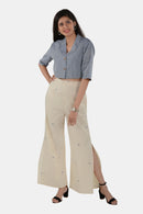 Tamaksh Women's White Blue Organic Cotton Handcrafted Co-ord Set