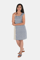 Tamaksh Women's White Blue Organic Cotton Handcrafted Dress