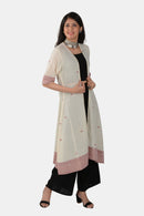 Tamaksh Women's White Red Organic Cotton Handcrafted Jacket