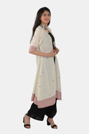 Tamaksh Women's White Red Organic Cotton Handcrafted Jacket