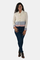 Tamaksh Women's White Blue Red Organic Cotton Handcrafted Shirt