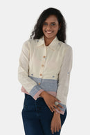 Tamaksh Women's White Blue Red Organic Cotton Handcrafted Shirt