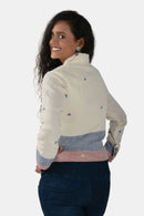 Tamaksh Women's White Blue Red Organic Cotton Handcrafted Shirt