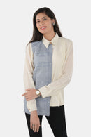 Tamaksh Women's White Blue Organic Cotton Handcrafted Shirt