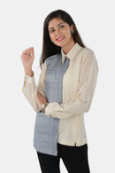 Tamaksh Women's White Blue Organic Cotton Handcrafted Shirt