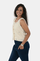 Tamaksh Women's White Organic Cotton Handcrafted Top