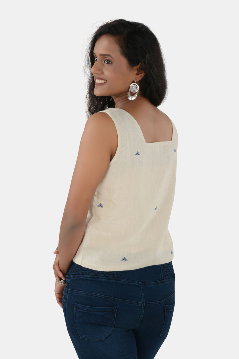 Tamaksh Women's White Organic Cotton Handcrafted Top