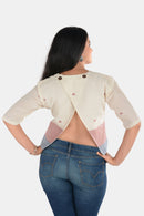 Tamaksh Women's White Blue Red Organic Cotton Handcrafted Top