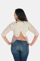Tamaksh Women's White Blue Red Organic Cotton Handcrafted Top