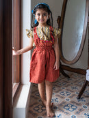 Prathaa Natkhat Bagru 100% Cotton Girls Dungaree with T-shirt Set