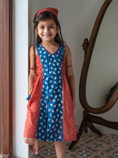 Prathaa Natkhat 100% Cotton Indigo & Coral Girls Frock