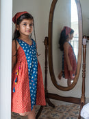 Prathaa Natkhat 100% Cotton Indigo & Coral Girls Frock