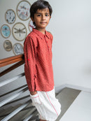 Prathaa Natkhat 100% Cotton Red Bagru Boys Kurta