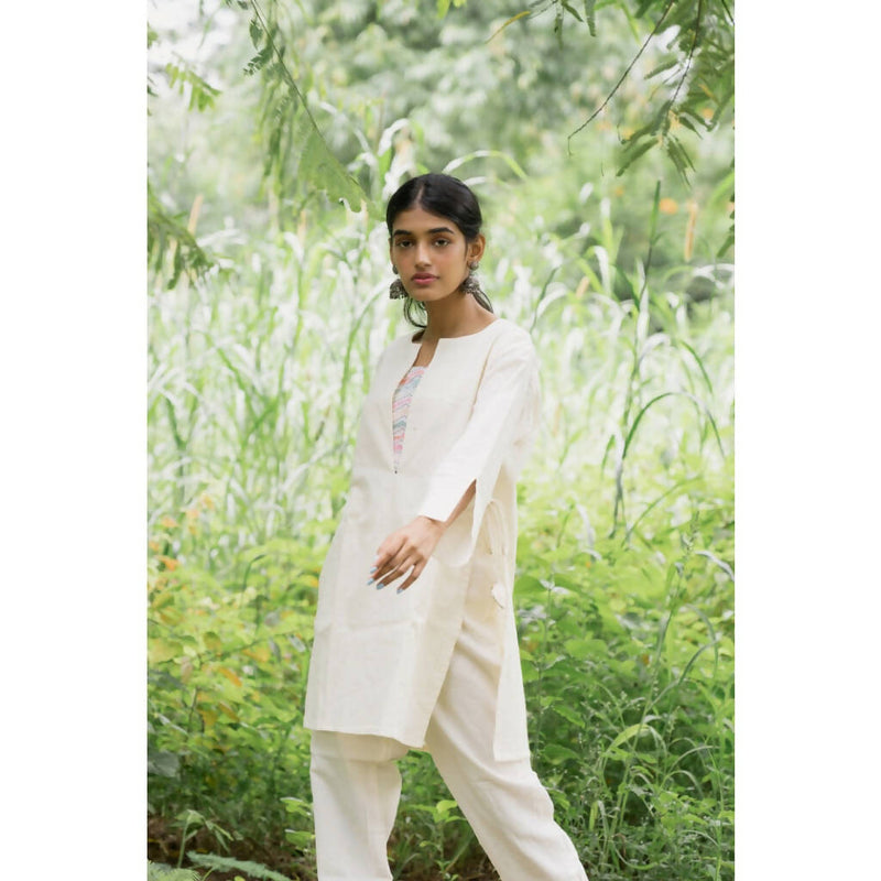 AC By Aratrika Chauhan 100% Organic Handloom Embroidered Kurti-Pant-Crop Top