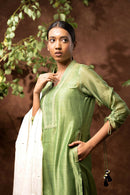Taraasi Women's Parrot Green Handloom Chanderi Silk Zari Stiches Kurta