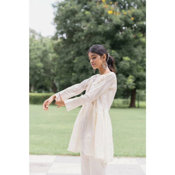 AC By Aratrika Chauhan 100% Organic Handloom Cotton Silver Cream Angarkha -Pant