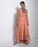 The Loom Art  Salmon Tan Cotton Silk Dress