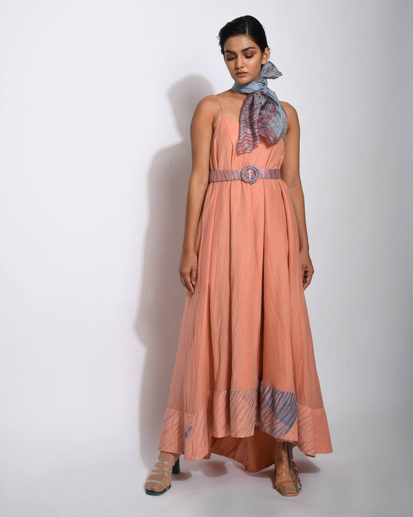 The Loom Art  Salmon Tan Cotton Silk Dress