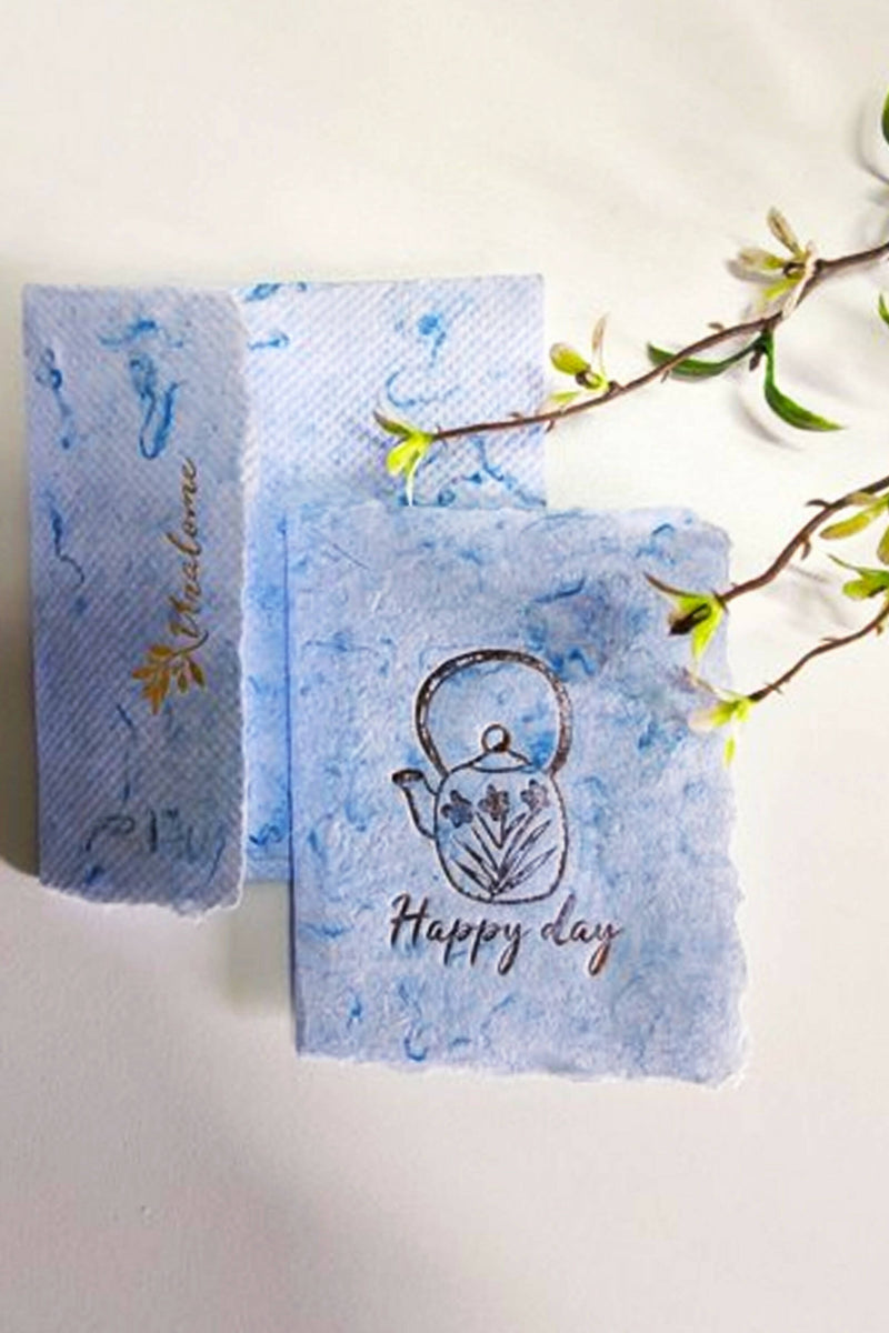 Unalome Happy Day Handmade Blue Denim Paper Wishcards - Set of 5