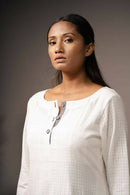 Taraasi Women's White Handwoven Cotton And Hand-spun fabrics Beautifully Handcrafted Tassels And The Delicate Cut Work Dress