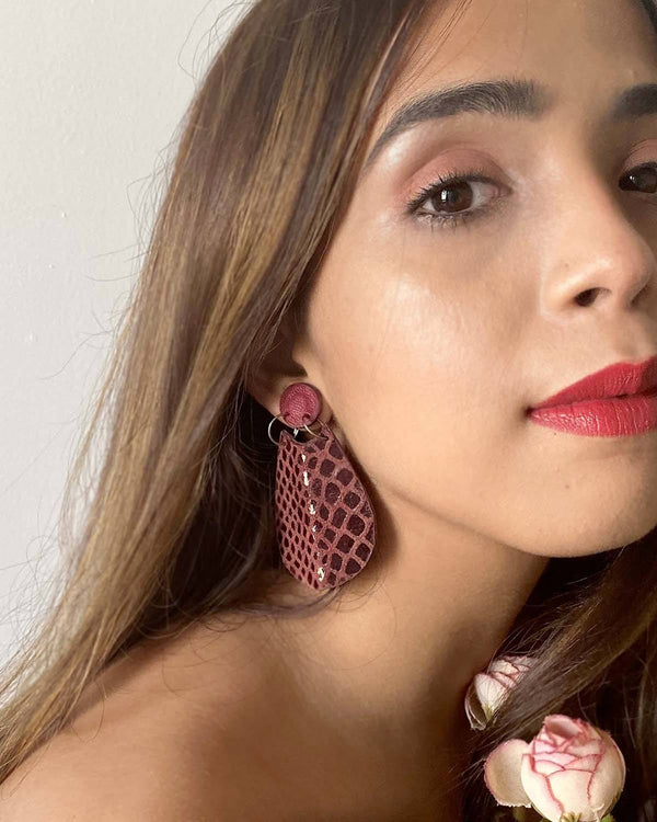 Noupelle  Lueur Maroon Upcycled Leather Earrings