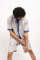 Neora by Nehal Chopra Bemberg Modal Silk Grey-Blue Collar Colorblocked Men's Shirt