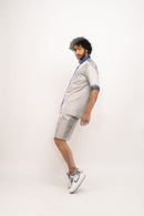 Neora by Nehal Chopra Bemberg Modal Silk Grey-Blue Collar Colorblocked Men's Shirt