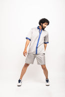 Neora by Nehal Chopra Bemberg Modal Silk Grey-Blue Collar Colorblocked Men's Shirt