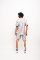 Neora by Nehal Chopra Bemberg Modal Silk Grey-Blue Collar Colorblocked Men's Shirt