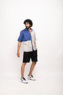 Neora by Nehal Chopra Bemberg Modal Silk Grey-Blue Colorblocked Men's Shirt