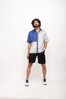Neora by Nehal Chopra Bemberg Modal Silk Grey-Blue Colorblocked Men's Shirt