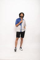 Neora by Nehal Chopra Bemberg Modal Silk Grey-Blue Colorblocked Men's Shirt