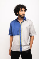 Neora by Nehal Chopra Bemberg Modal Silk Grey-Blue Colorblocked Men's Shirt
