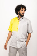 Neora by Nehal Chopra Bemberg Modal Silk Grey-Neon Colorblocked Men's Shirt