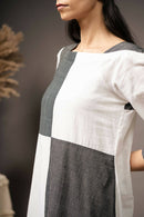 Taraasi Women's Black And White Hand-spun Muslin Cotton And Striped Fabric Dress