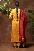 Taraasi Women's Mustard Cotton Silk Sequin Work Kurta