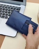 Noupelle  Navy Blue Upcycled Leather Wallet with Card Case