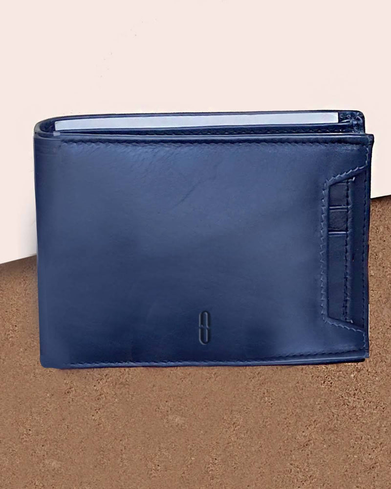 Noupelle  Navy Blue Upcycled Leather Wallet with Card Case