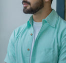Earthy Route Lyocell Linen Half Shirt in Mint Green