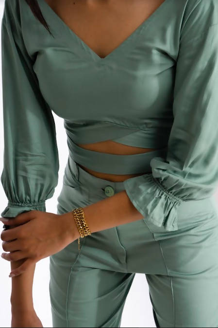 Creare's Soul Eyes TENCEL™ Ethically made Women's mid-waist tie crop top Set