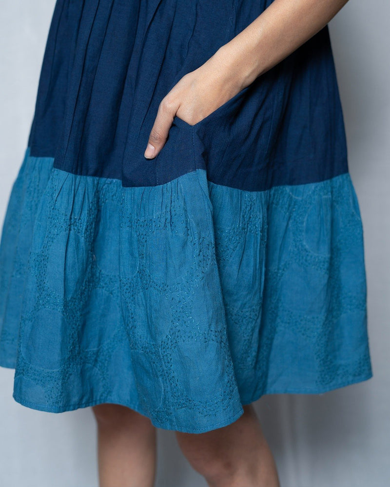 Punah  Patched Indigo Tiered Dress