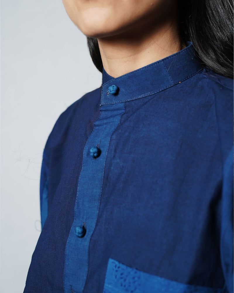 Punah  Patched Stripe Chinese Collar Shirt