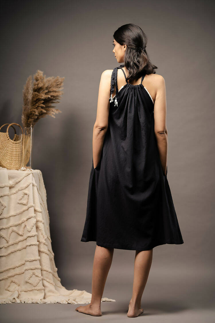 Taraasi Women's Black Handwoven Cotton Beautiful Hand Knitted Crochet Lace Dress