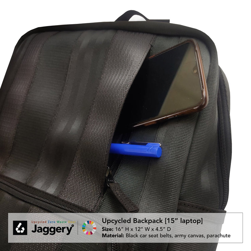 Jaggery Pervasive Backpack in Black Car Seat Belts [15"laptop bag]