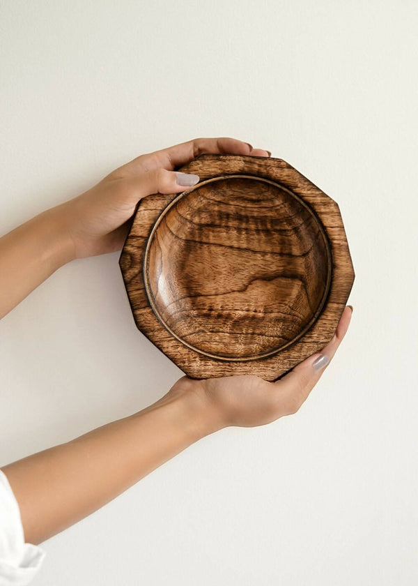 Hohmgrain Home Décor Dark Brown Seasoned Mango Wood Handcrafted Decagon Bowl