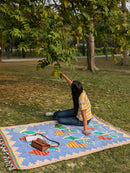 The Mango Tree Organic Cotton Handwoven Hibiscus Blue Dhurrie