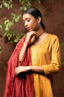 Taraasi Women's Mustard Cotton Silk Sequin Work Kurta