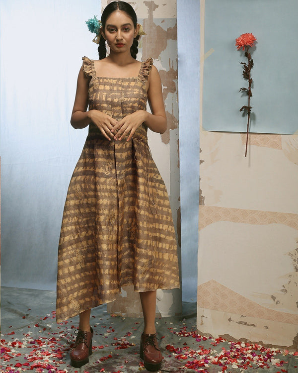 Ode By Oindrila & Arka  Rangreza Handpainted Dress in Matka Tussar Silk